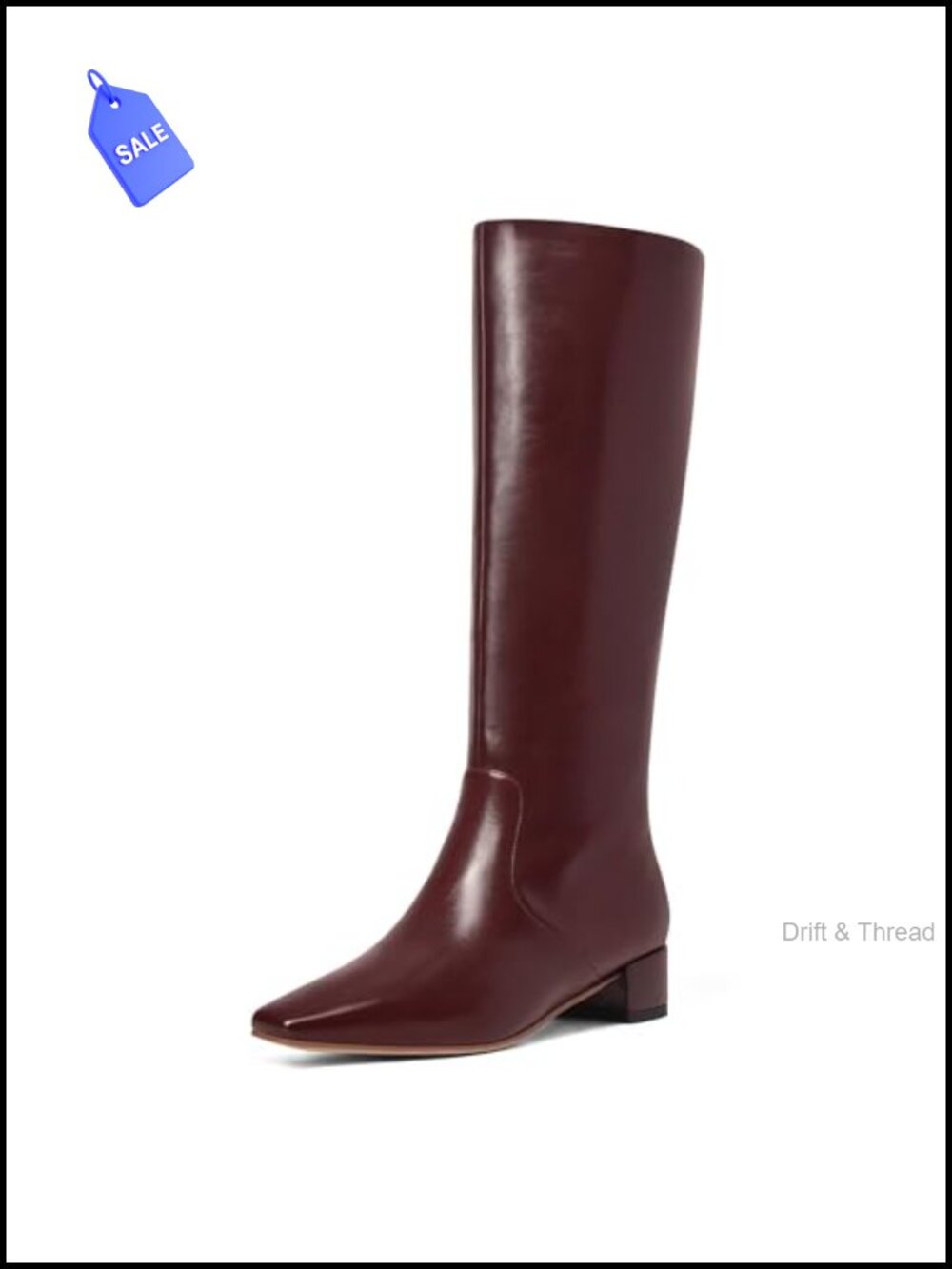 Square Toe Knee High Boots Chunky Heel Pull-On PU Leather